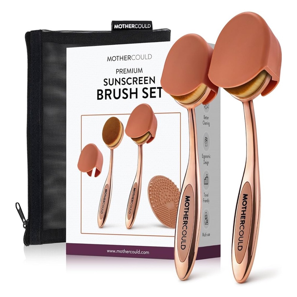 Sunscreen Brush Set, Kids & Baby Applicator with Metal Handles, Rose Gold 2 Pack